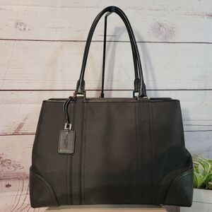 Casual Corner Black Leather  Canvas Tote Bag/Laptop Bag/Office Bag